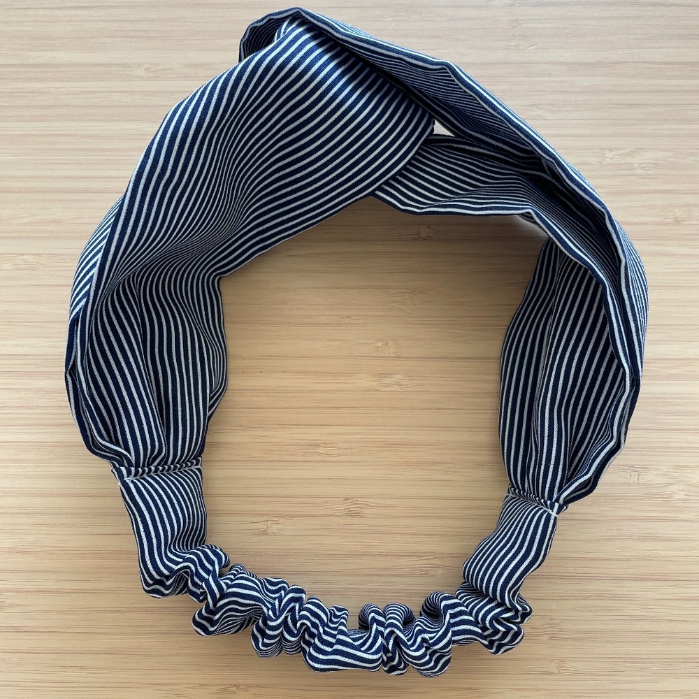 Navy Stripe Twist Headband With Elastic